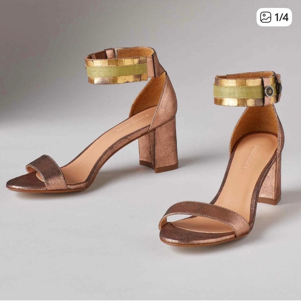 Sundance Twilight Zephyr bronze/rose gold heeled sandal. ✨